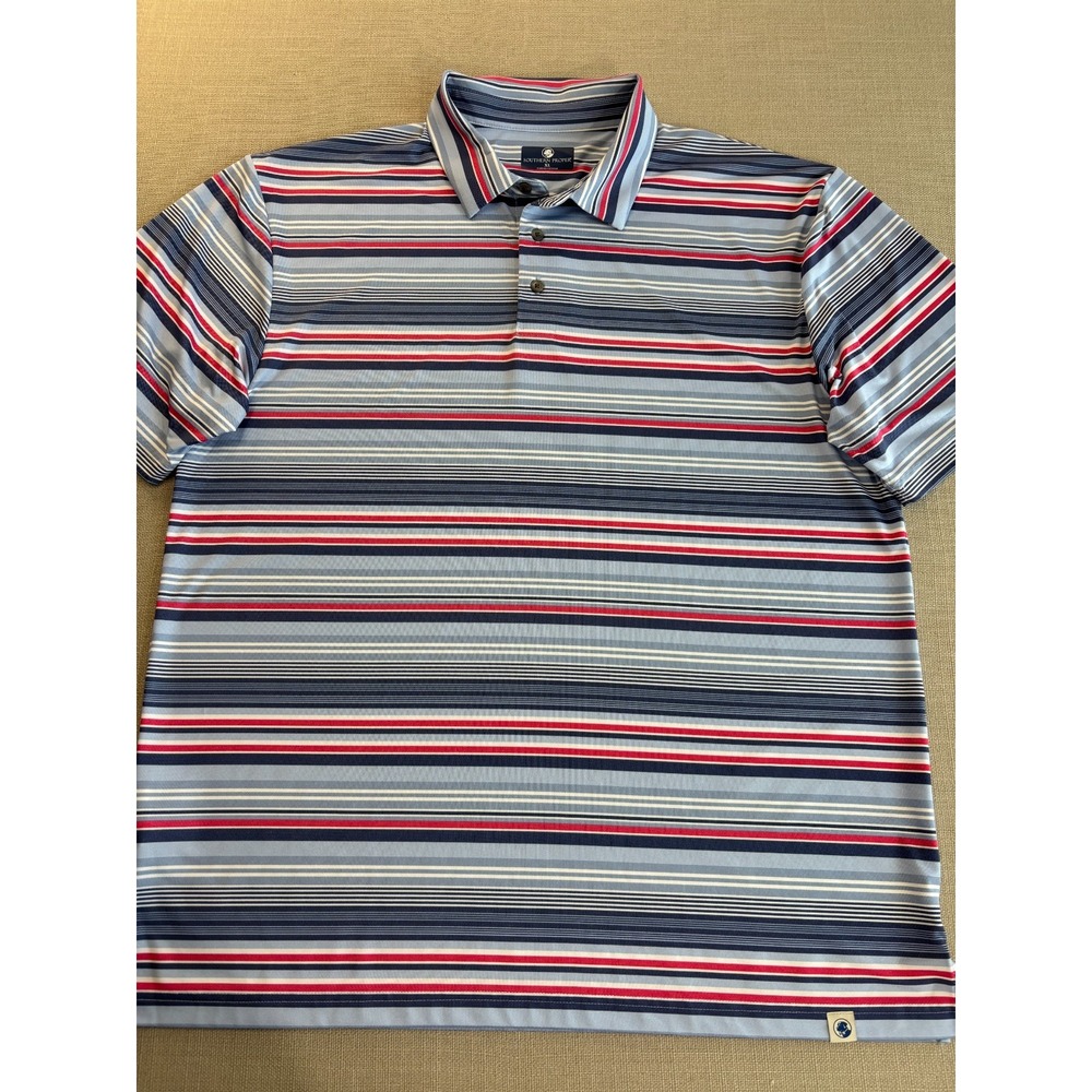 Southern Proper Men's Red Blue Gray Stripe Golf Performance Polo Size XL